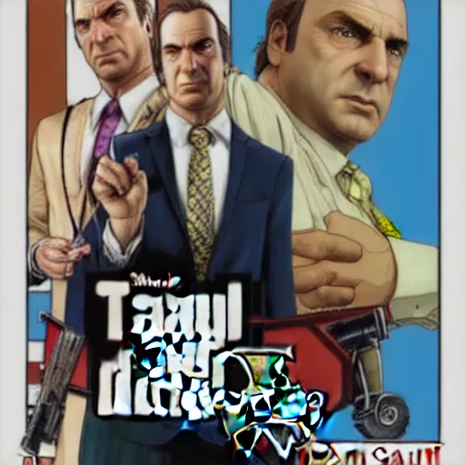 Image similar to Saul Goodman GTA V, cover art by Stephen Bliss,