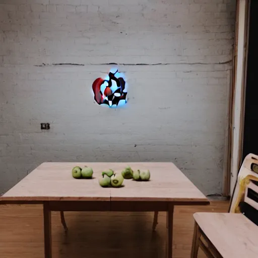 Prompt: A 10ft by 10ft room empty except for a an apple on a table in the middle, table is centered