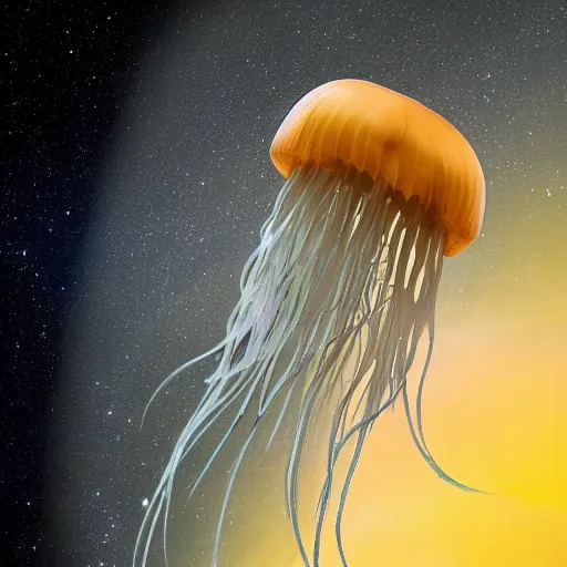 Image similar to A huge jellyfish in space caught by James Webb telescope, Realistic, HDR, Clear Image,