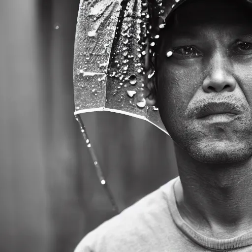 Image similar to closeup portrait of a man fishing in a rainy new york street, photography, studio light