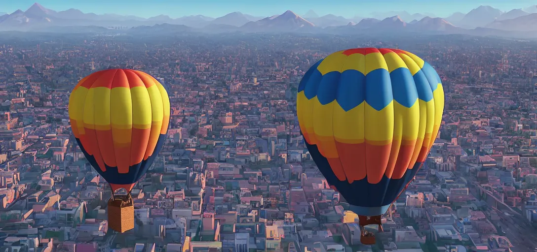 Image similar to a giant hot air balloon of hank hill looms over a city, rendered in octane, high detail, 8 k