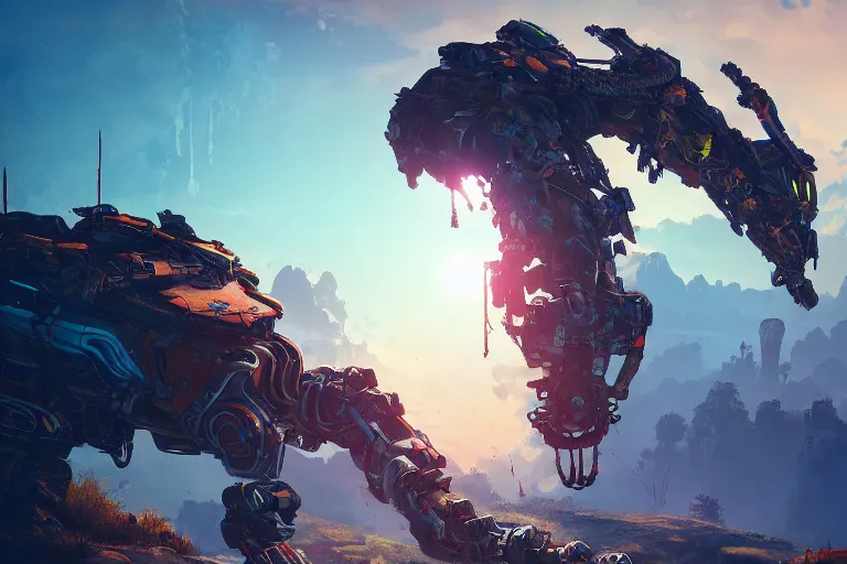 Image similar to burrower machine mecanical creature robot of horizon forbidden west horizon zero dawn bioluminiscence global illumination ray tracing hdr fanart arstation by ian pesty and alena aenami artworks in 4 k