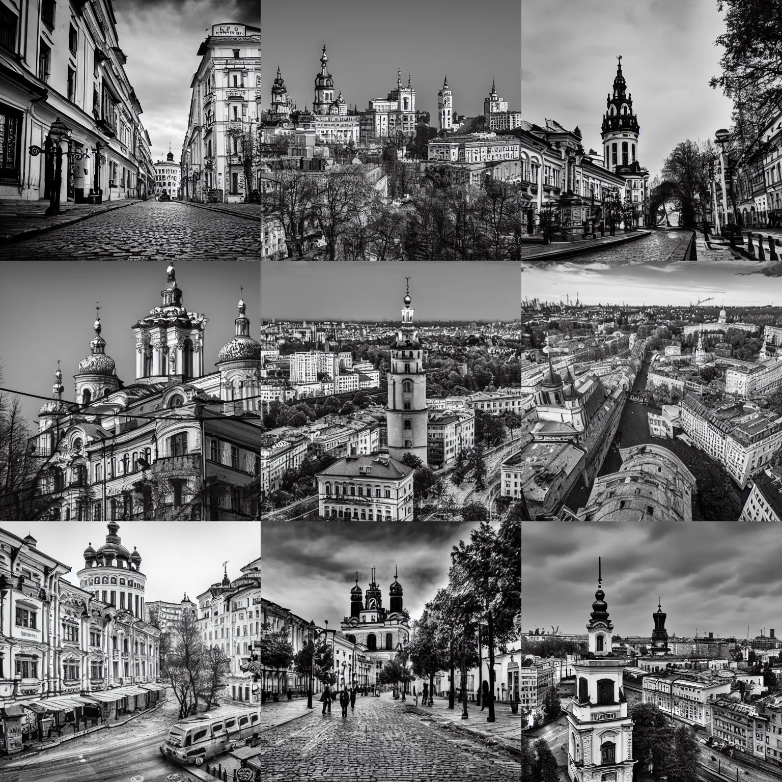 Prompt: old kyiv city 8k, black and white