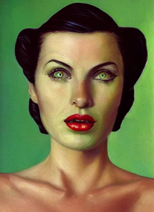 Prompt: beautiful extreme closeup portrait photo in style of Georgian MOTHER OF DEATH style iconography, , narcotic beautiful woman!! sexy glance ,bite her lip , dense green smoke, lightning, UFO, science fashion magazine September retrofuturism edition, highly detailed, soft lighting, elegant , 85mm,Agnes Lawrence Pelton's, Edward Hopper and James Gilleard, Zdzislaw Beksinski, Steven Outram