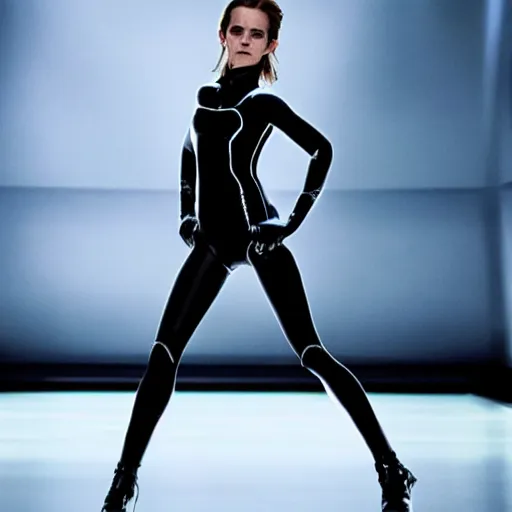 Prompt: photo of emma watson in tron : legacy ( 2 0 1 0 ), full body shot, sharp focus, award - winning