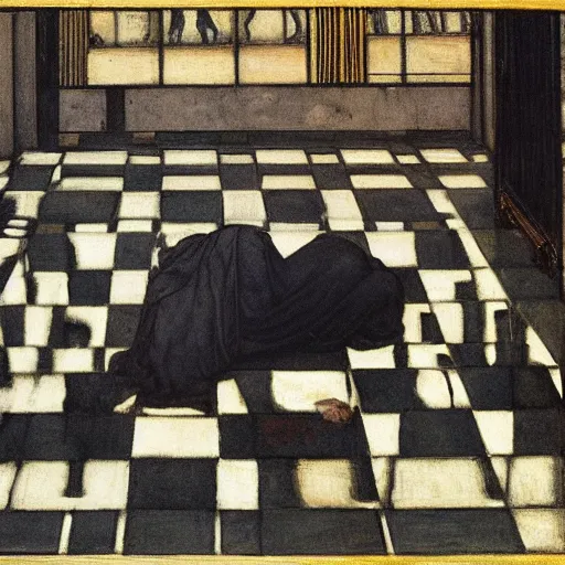 Image similar to checkered floor with a female by edward burne - jones