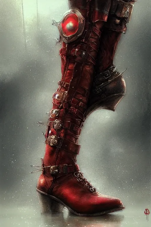 Prompt: « short red women's boots, shoes only, by wlop, by luis royo, by peter mohrbacher, concept art, digital illustration, intricate, masterpiece, elegant, super detailed, unreal engine rendering, smooth, sharp focus, artstation hq »