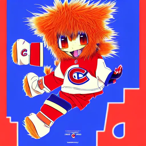 Image similar to anime Portrait of Youppi the Habs Montreal Canadiens Mascot as a very cute powerful and friendly pokemon, highly detailed anime, high evolution, 1990s, legendary, smooth, sharp focus, dynamic lighting, intricate, trending on ArtStation, illustration pokemon, art by WLOP