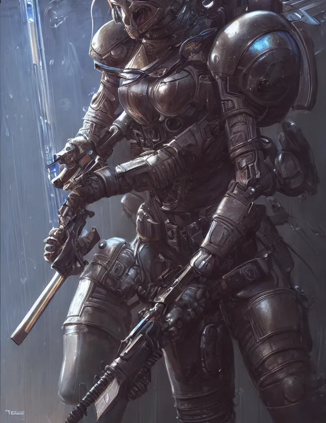 Image similar to a portrait of wendy's wearing tactical combat gear, by moebius and tyler edlin and hr giger, trending on artstation, digital art, 4 k resolution, detailed, high quality, sharp focus, hq artwork, coherent, insane detail, concept art