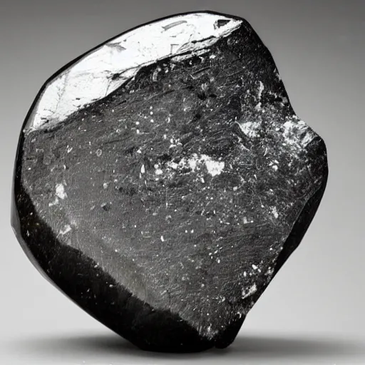 Prompt: a giant shungite mineral, a huge rock with natural shape, noble elite shungite, silver shungite