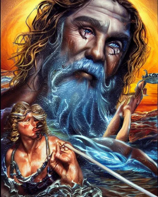 Image similar to poseidon, airbrush, drew struzan illustration art, key art, movie poster