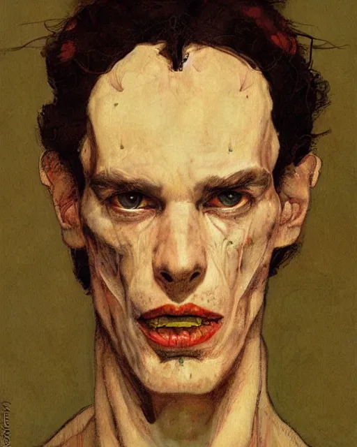 Image similar to portrait of mephisto by greg rutkowski in the style of egon schiele