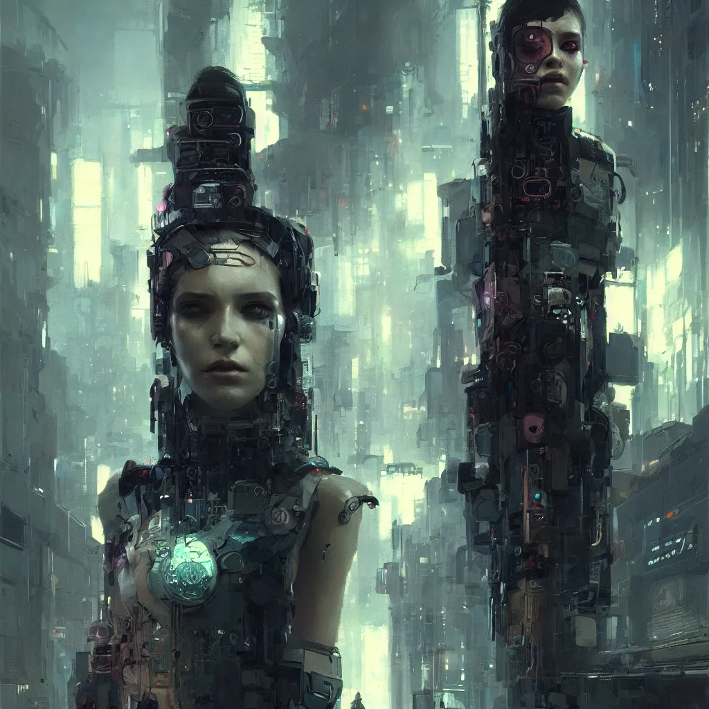 Image similar to female cyberpunk, beautiful face, rule of thirds, intricate outfit, spotlight, by greg rutkowski, by jeremy mann, digital painting