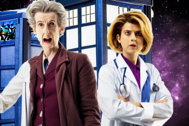 Prompt: doctor who, woman as a mad dentist in the tardis