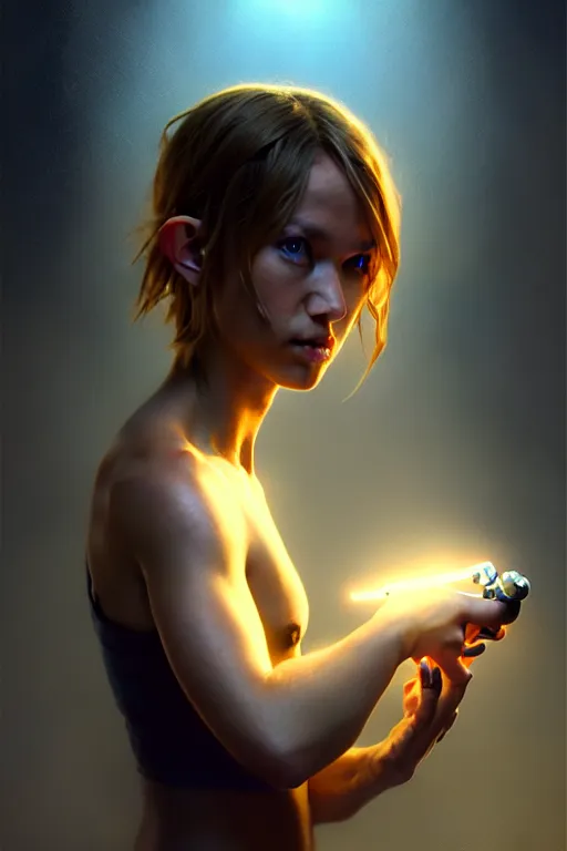 Prompt: cinematic shot of an epic portrait of link playing ocarina, shiny skin, beautiful eyes, beautiful, small details, night setting, realistic poster with volumetric light from craig mallism, artgerm, jeremy lipkin and michael garmash, unreal engine, radiant light, detailed and complex environment, digital art, trends at art station, a masterpiece