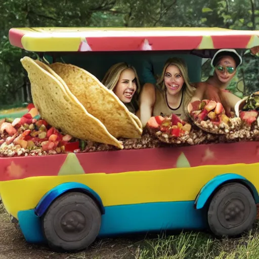 Image similar to a taco car called the smelly cat, with apple salsa and sprinting hitler