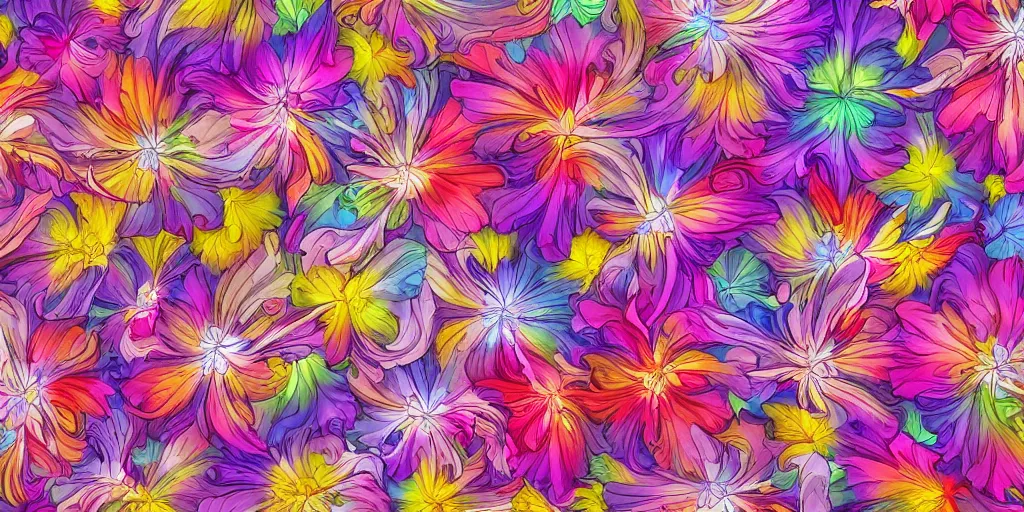 Image similar to background art of spaciously scattered multi colored flower petals flowing through the air from left to right on a clean background, acanthus scroll, fibonacci rhythms, petals, anime, artgerm, manga, trending on artstation, art nouveau