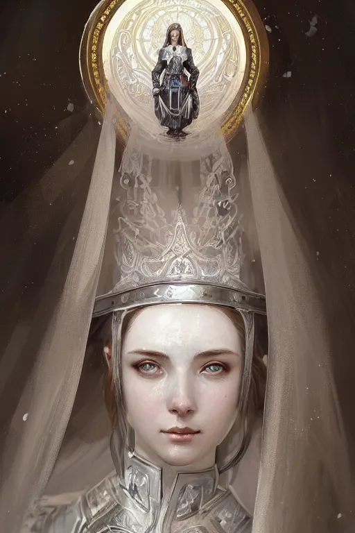 Image similar to beautiful and victorian and holy and divine and elite young medieval female white armor knight portrait +shinny eyes+front face with light flowing hair, ultradetail face, art and illustration by tian zi and craig mullins and WLOP and alphonse mucha, fantasy, intricate complexity, human structure, human anatomy, fantasy character concept, watermark, blurry, hyperrealism 8k