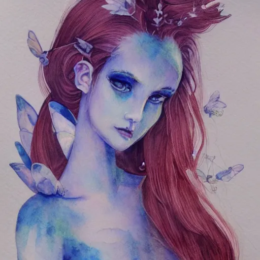 Image similar to water color on paper, ethereal pixie, highly detailed, artstation, masterpiece, award - winning,