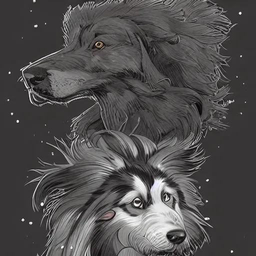 Prompt: rough collie in the style of a manga concept art by josan gonzalez, james jean, Mike Mignola, Laurie Greasley, highly detailed, sharp focus, alien, Artstation, deviantart, artgem