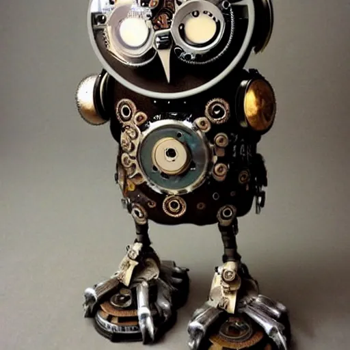 Prompt: owl steampunk robot thats high detailed and cute,