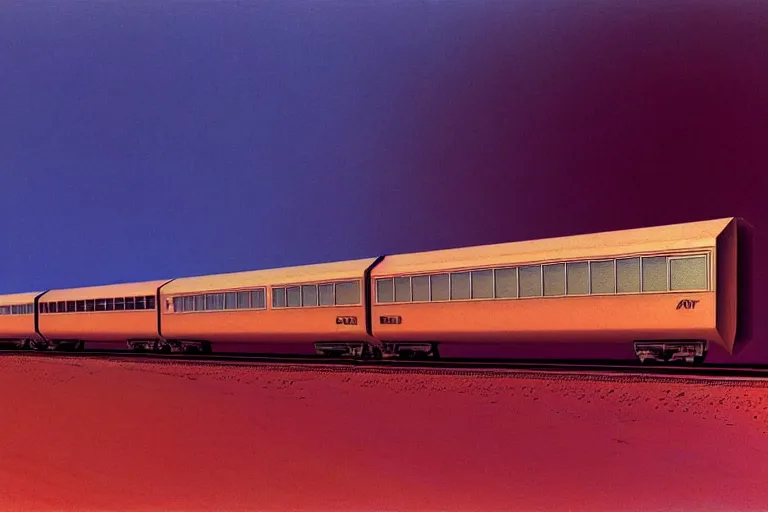 Image similar to a huge train car traveling through the desert, futuristic, fantasy, intricate, elegant, dramatic lighting, highly detailed, lifelike, photorealistic, artstation, concept art, smooth, sharp focus, illustration, art by syd mead and beksinski and john blanche and paul dainton