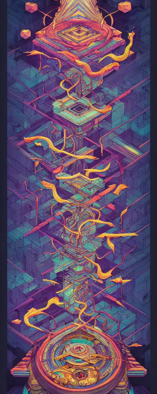 Image similar to arcane twisted turn of fate abstraction, centered award winning ink pen illustration, isometric abstract illustration by dan mumford, edited by craola, technical drawing by beeple and tooth wu, tiny details by artgerm and watercolor girl, symmetrically isometrically centered