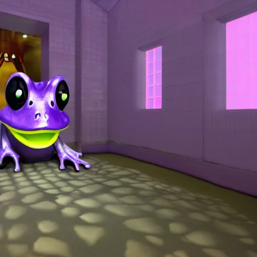 Image similar to a purple frog in a strange place ; dark and scary ; hi - tech ; vaporwave ; unreal engine, wide angle