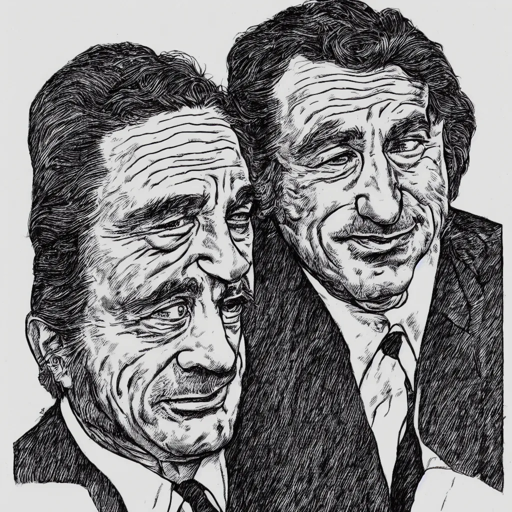 Image similar to a portrait of Robert Deniro drawn by Robert Crumb