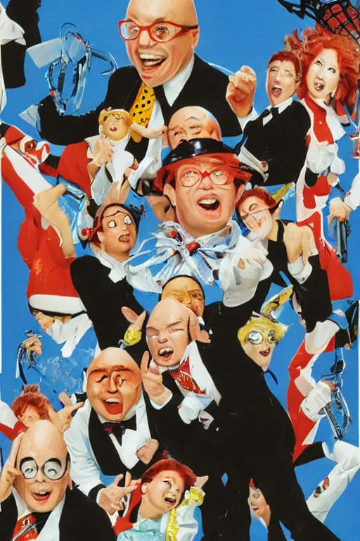 Image similar to coneheads austin powers japanese vhs cover art, detailed facial expressions