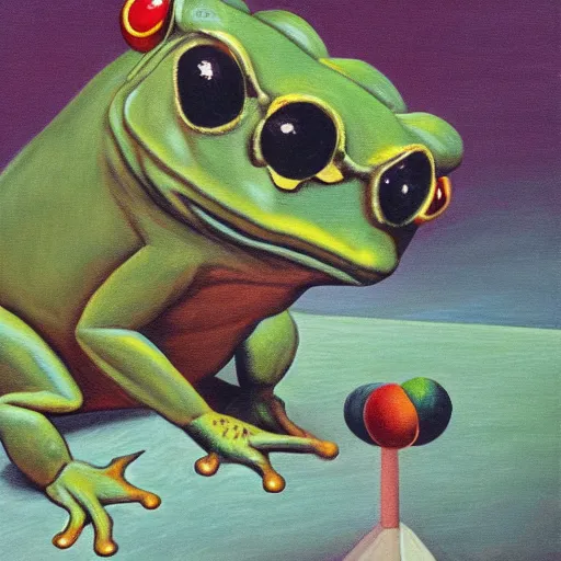 Prompt: zuma frog shooting balls from its mouth, surrealist painting