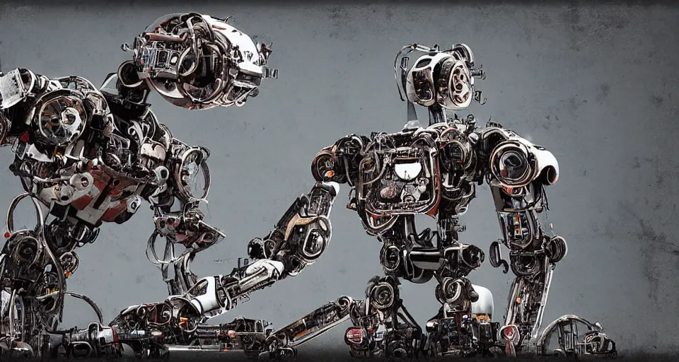 Image similar to a robot made from scrap parts from a futuristic junkyard, digital art h 9 6 0