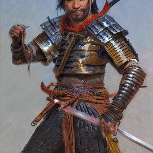 Prompt: ancient samurai warrior as a d&d character, portrait art by Donato Giancola and James Gurney, digital art, trending on artstation