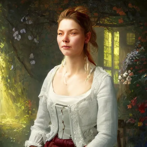 Image similar to portrait of a danish woman ( 3 5 ) from denmark in 2 0 2 1, an oil painting by ross tran and thomas kincade