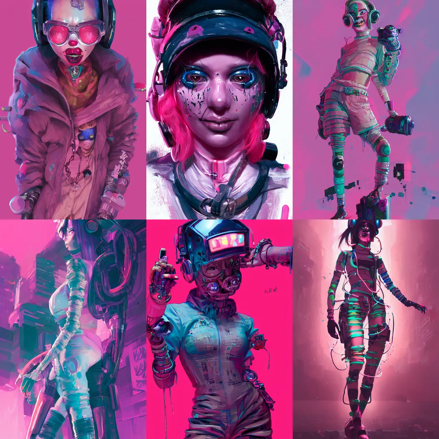 Image similar to wide view cyberpunk clown girl made of pink slime, wearing cyberpunk intricate streetwear, transparent, behance hd artstation by jesper ejsing by rhads, makoto shinkai and lois van baarle, ilya kuvshinov, ossdraws, cinematic lighting, sharp focus