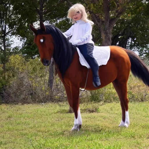 Prompt: tails the fox riding on a horse