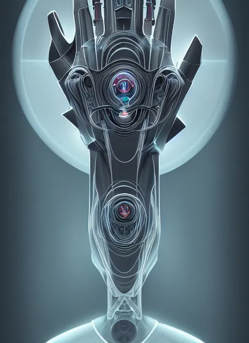 Image similar to symmetry!! mechanism in the palm of a hand, product render retro - futuristic poster scifi, intricate, elegant, highly detailed, digital painting, artstation, concept art, smooth, sharp focus, illustration, dreamlike, art by artgerm