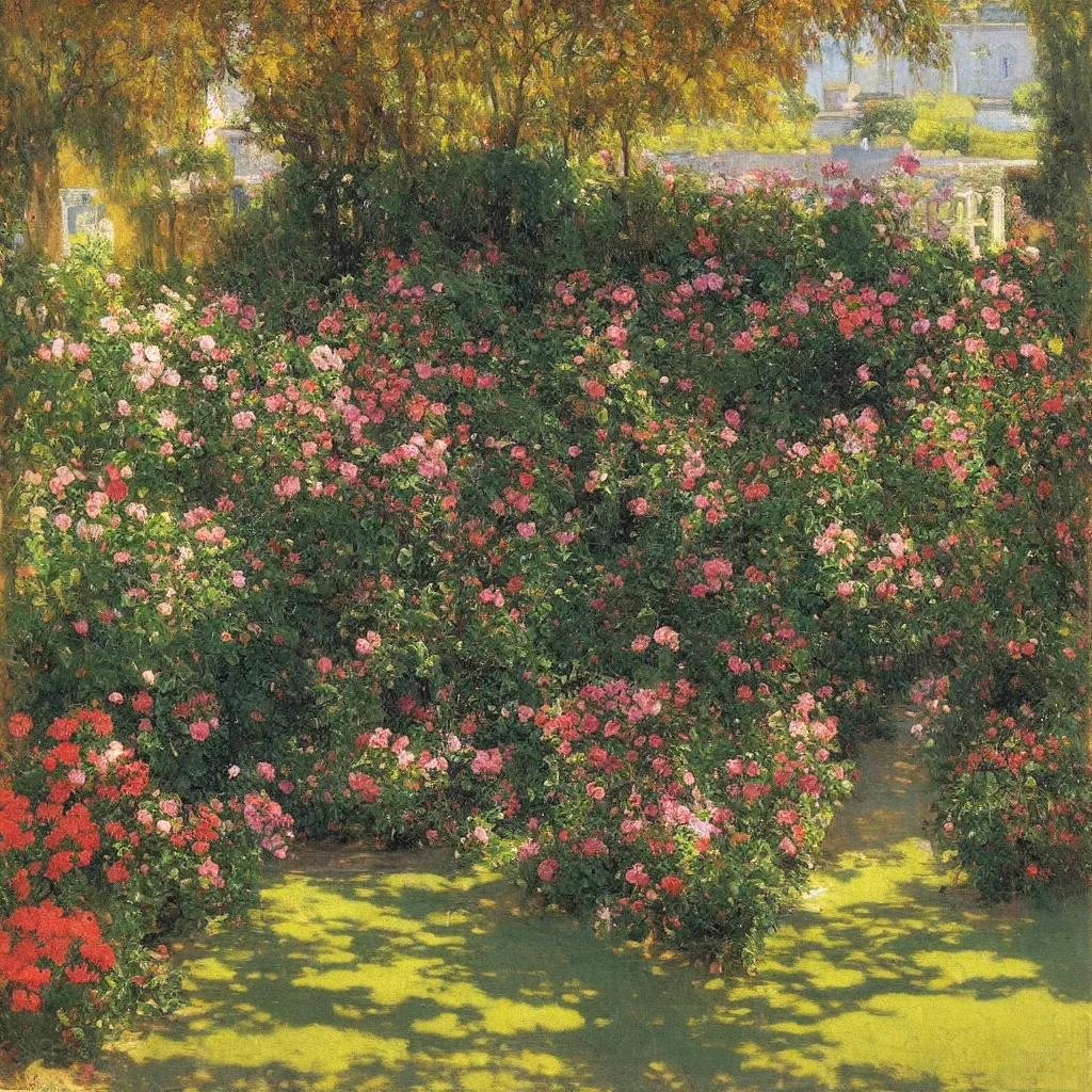 Prompt: sunlit garden by santiago rusiñol