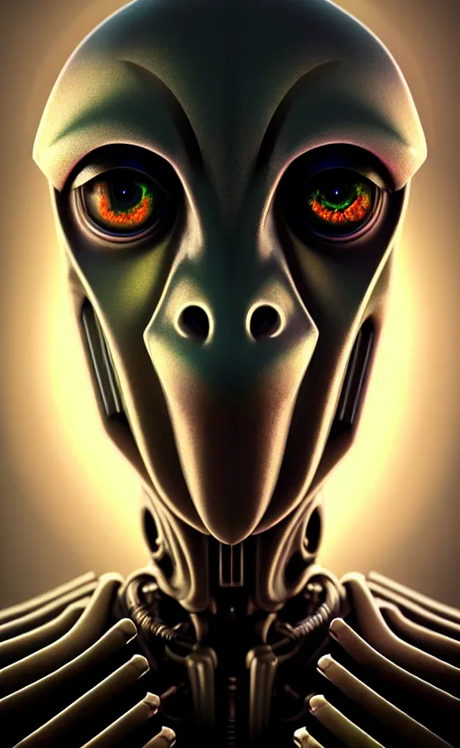 Prompt: horror humanoid robot, big faceted eyes portrait bust, symmetry, faded silver colors, exotic alien features, cypherpunk background, tim hildebrandt, wayne barlowe, bruce pennington, donato giancola, larry elmore, masterpiece, trending on artstation, featured on pixiv, cinematic composition, beautiful lighting, hyper detailed, 8 k, unreal engine 5