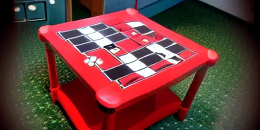 Prompt: Super Mario-themed red table