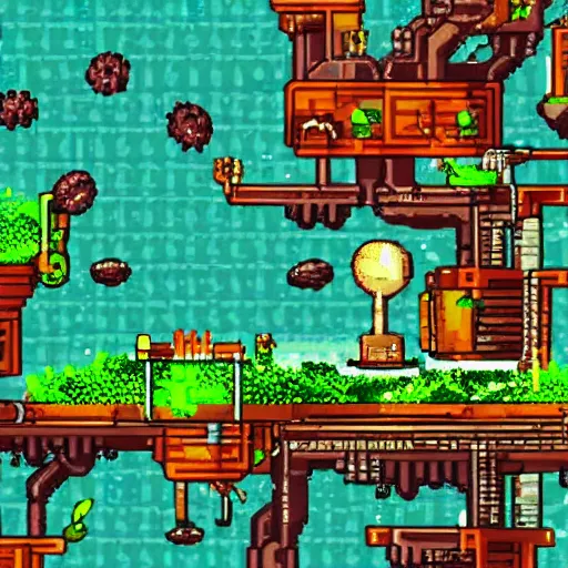 Image similar to hydroponics laboratory in the colony ship travelling to the outer worlds, incredible details :: 2d platformer game screenshot :: plant monster boss fight :: 16 bit pixel art