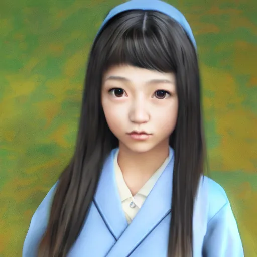 Prompt: a painting of Japanese schoolgirl, clothed, Unreal Engine