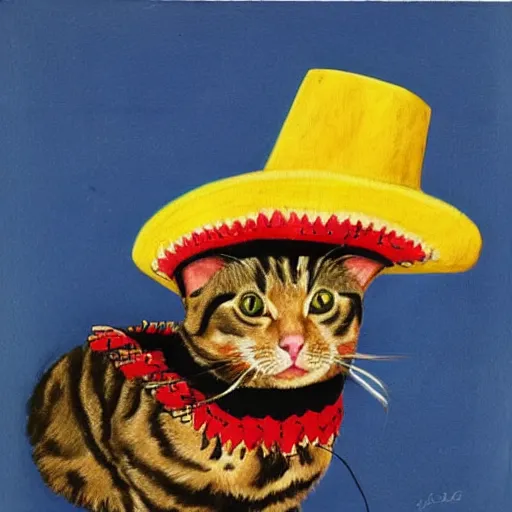 Image similar to a mexican cat wearing a sombrero and bandolier