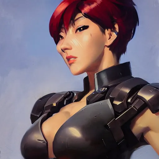 Image similar to greg manchess portrait painting of invisible armored motoko kusanagi as overwatch character, medium shot, asymmetrical, profile picture, organic painting, sunny day, matte painting, bold shapes, hard edges, street art, trending on artstation, by huang guangjian, gil elvgren, ruan jia, greg rutkowski, gaston bussiere