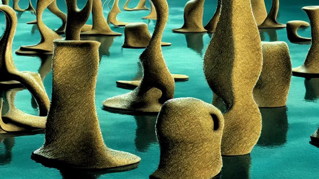 Image similar to water caustics, film still from the movie directed by denis villeneuve and david cronenberg with art direction by salvador dali and dr. seuss