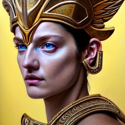 Image similar to hyperrealistic mixed media painting of beautiful goddess Athena, stunning 3d render inspired art by P. Craig Russell and Barry Windsor-Smith, perfect facial symmetry, dim volumetric lighting, full full full full face face face face face 8k octane beautifully detailed render, headpiece headpiece headpiece, post-processing, portrait, extremely hyper-detailed, intricate, epic composition, brown brown brown eyes eyes eyes eyes, realistic realistic realistic eyes, cinematic lighting, masterpiece, trending on artstation, detailed detailed detailed, masterpiece, stunning