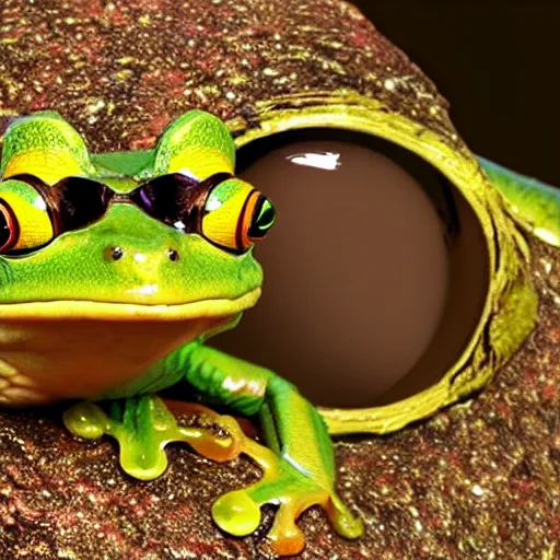 Prompt: a realistic frog wearing glasses