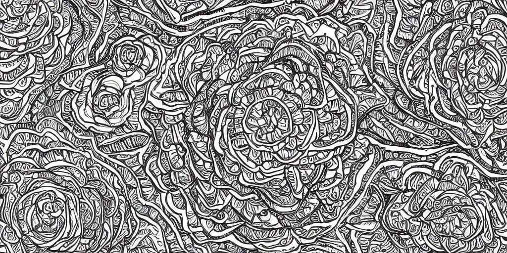 Image similar to highly detailed, intricate line art, depiction of americana imagery among roses and mandalas, 4 k, ultra detailed