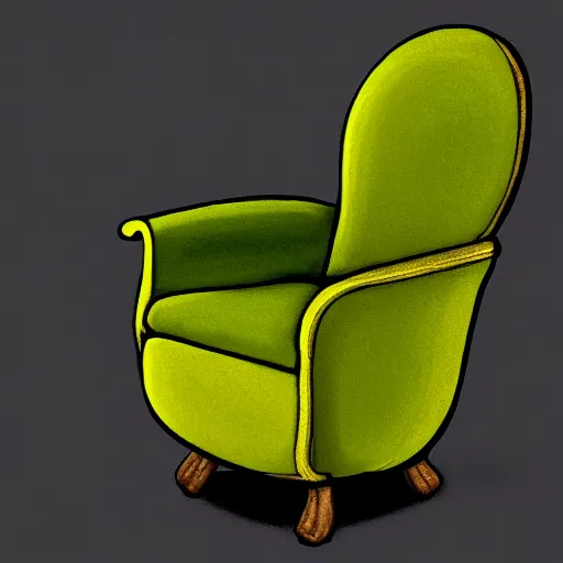 Image similar to digital painting of an armchair in the shape of an avocado cinematic lightning 4k award winning artstation