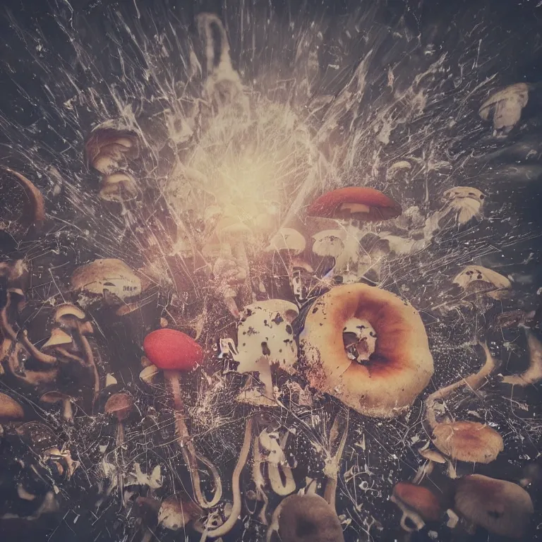 Image similar to double exposure of dally life, symbols of live, explosion, love is the most relevant theme, love is infinity, love is begin of all, 8 k resolution, artistic mode, artistic, trending on instagram, long exposure, love art, serious, fantasy and dreams vibes, mushrooms style and macro style